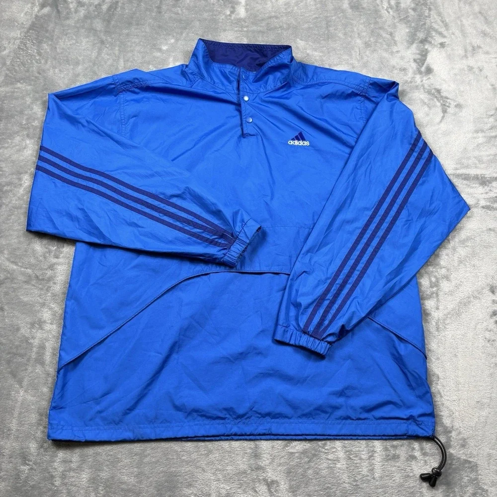 Vintage Adidas Jacket Size L Blue 1/4 Snap Pullover Windbreaker Track Warm Up